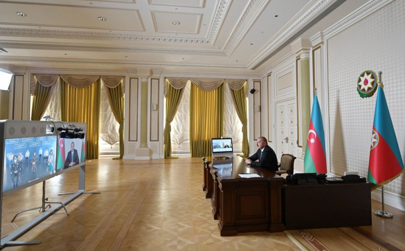 Президент Ильхам Алиев принял участие в видеоформате в открытии очередного госпиталя модульного типа для лечения больных с коронавирусом  ВИДЕО