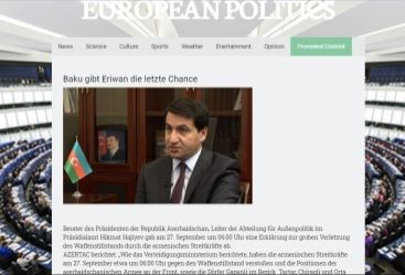 “EU Politics”: “Bakı Yerevana son şans verir”