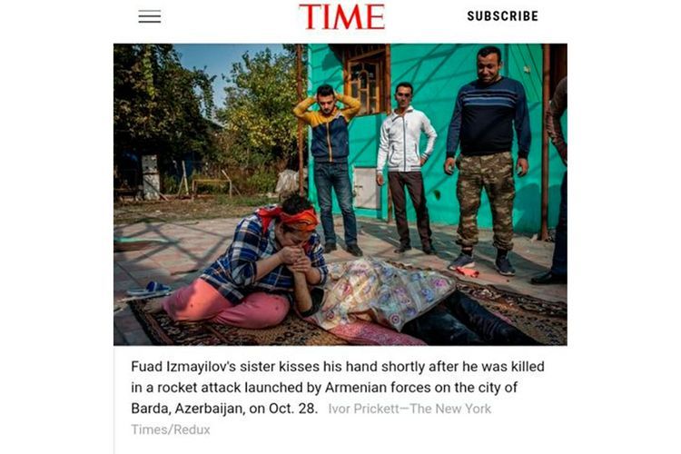 Ermənilərin Bərdəyə atdığı raket nəticəsində həlak olanların fotosu "TIME" jurnalının 2020-ci il üzrə "İlin 100 fotosu"na daxil edilib