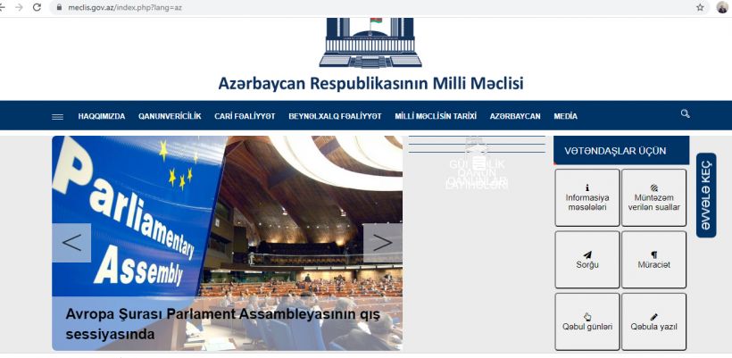 Milli Məclisin saytının yeni versiyası istifadəyə verilib