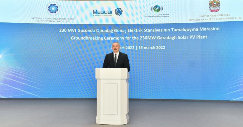 Prezident İlham Əliyev Qaradağ Günəş Elektrik Stansiyasının təməlqoyma mərasimində iştirak edib
