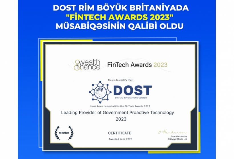 DOST Rəqəmsal İnnovasiyalar Mərkəzi “FinTech Awards 2023” müsabiqəsinin qalibi olub