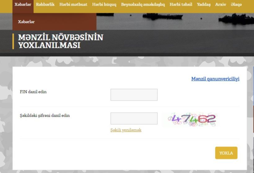 Müdafiə Nazirliyinin saytında hərbçilər üçün “Mənzil növbəsi” bölməsi yaradılıb